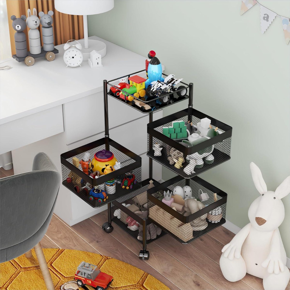 Етажерка на колесах Modern Home "Cube" 4 яруса 27 х 27 х 77 см (R93519-BK) Чорна
