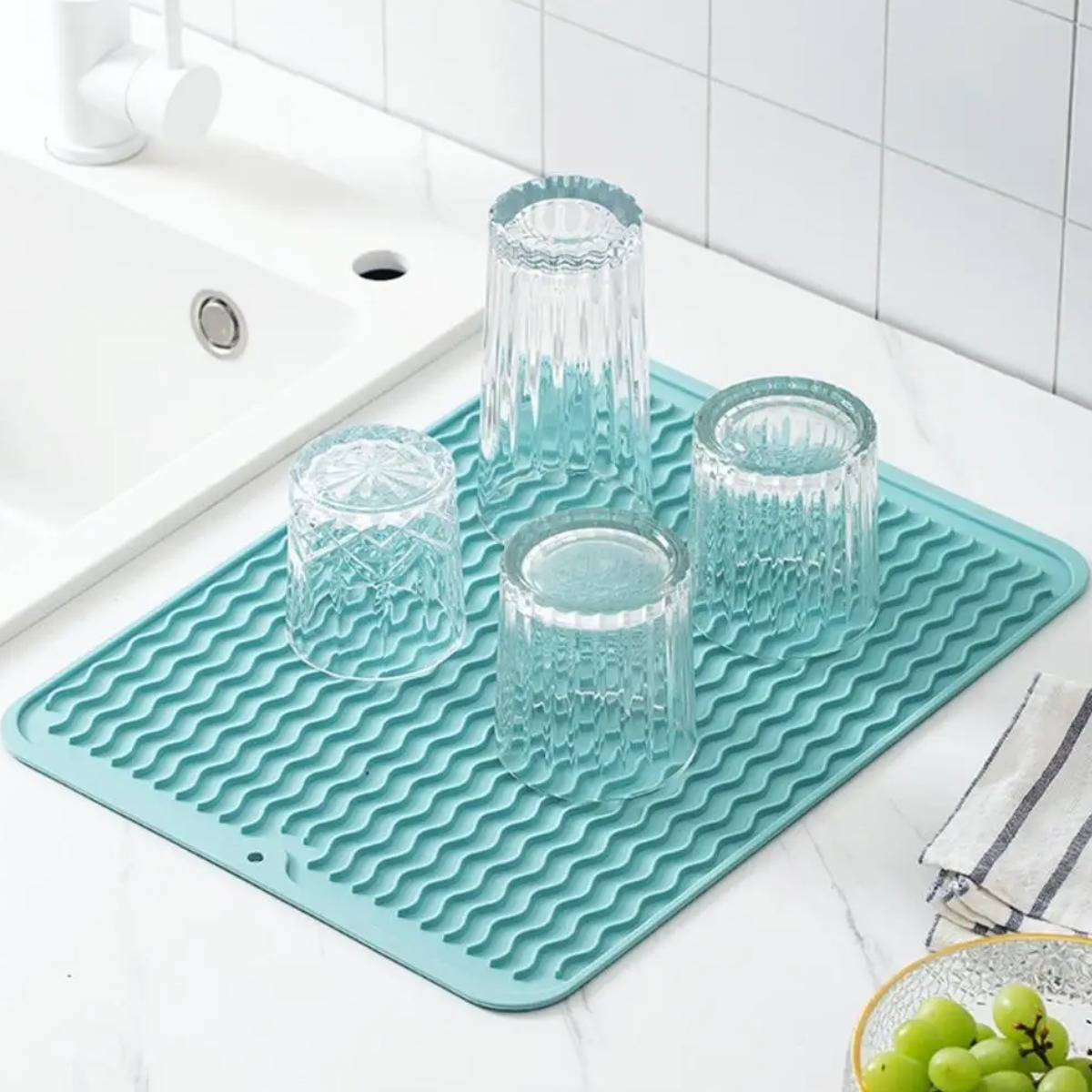 Коврик силиконовый для сушки посуды Silicone Mat 40 х 45 см (180 BM) (Бирюзовый)