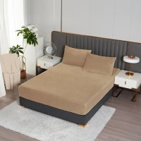 Велюровая простынь на резинке KOLOCO 180 х 200+25 см + 2 налочки 50 х 70 см (42000) Коричневый
