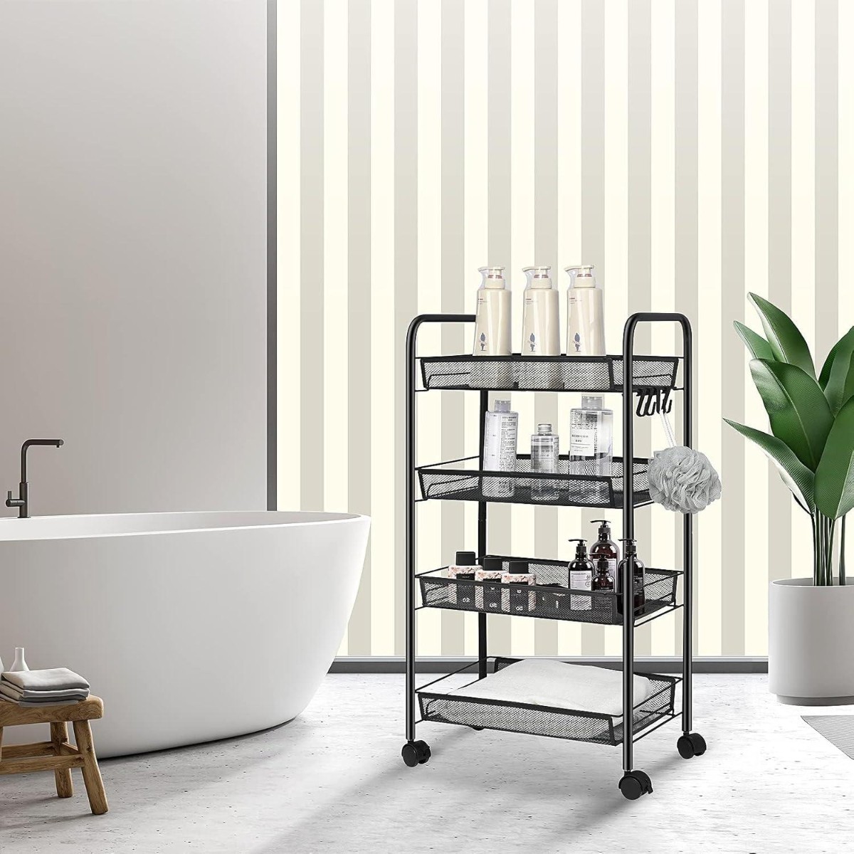 Этажерка на колесах Modern Home 4 яруса 44 х 25 х 83 см (M50288-4BL) Черная