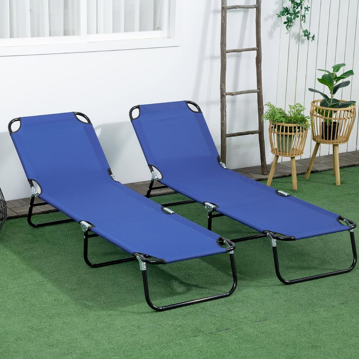 Раскладушка Folding Bed шезлонг для отдыха 185 х 56 х 26 см (MH-3300) (Синий)