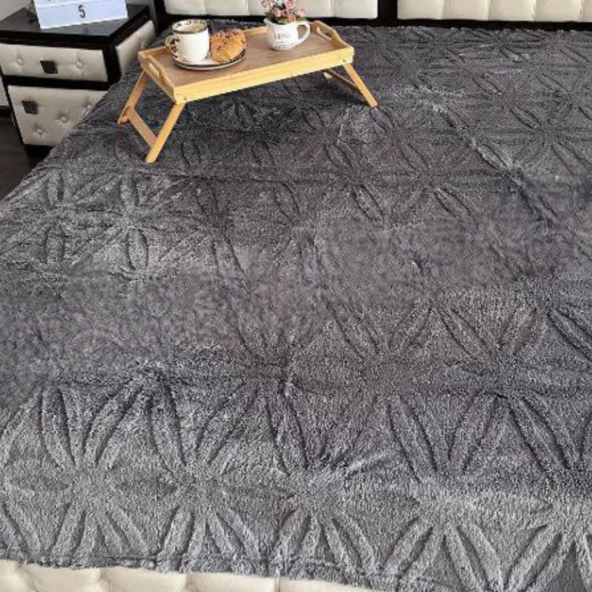 Плед Євро пухнастий Home textile "Квітка" 200 х 220 см (37739) Темно-сірий