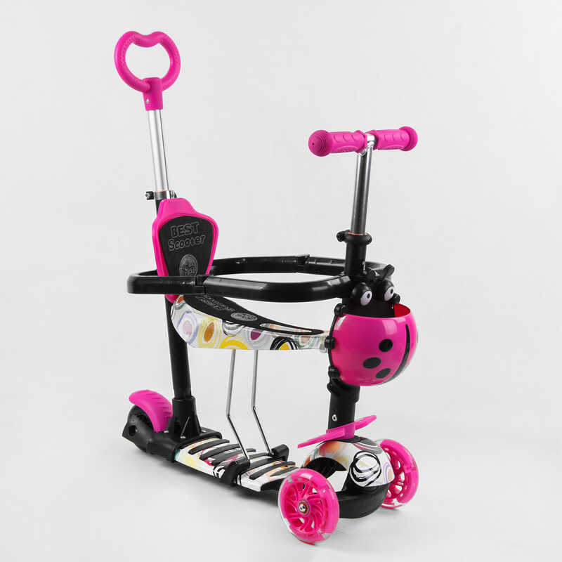 Самокат_5в1_S_9845_(1)_Best_Scooter_АБСТРАКЦИЯ_с_защитным_бампером_PU_колеса_ПОДСВЕТКА__КОЛЕС_в_коро