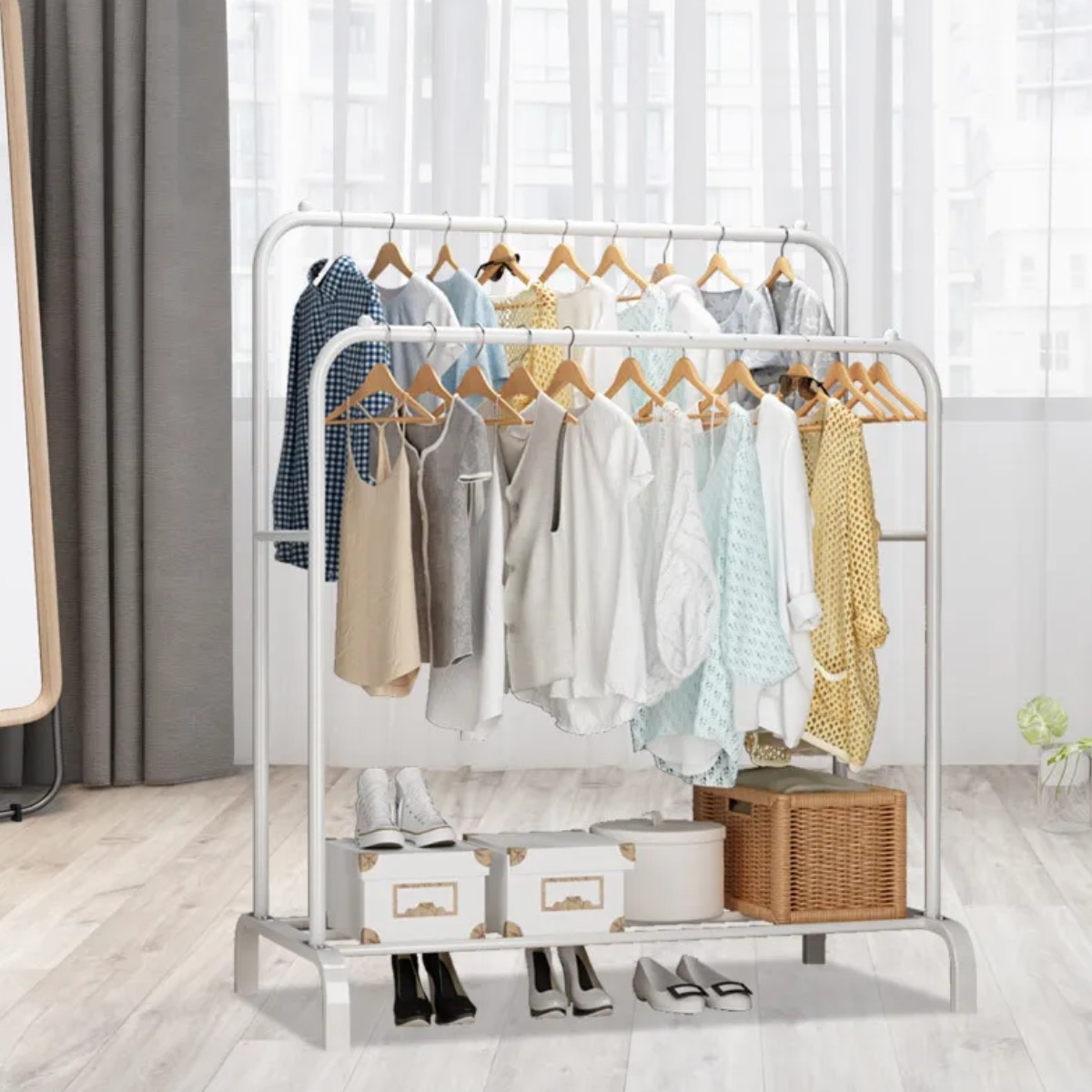 Вешалка напольная для одежды Double Pole Hanger 150 х 110 х 57 см (TW-608) (Белый)