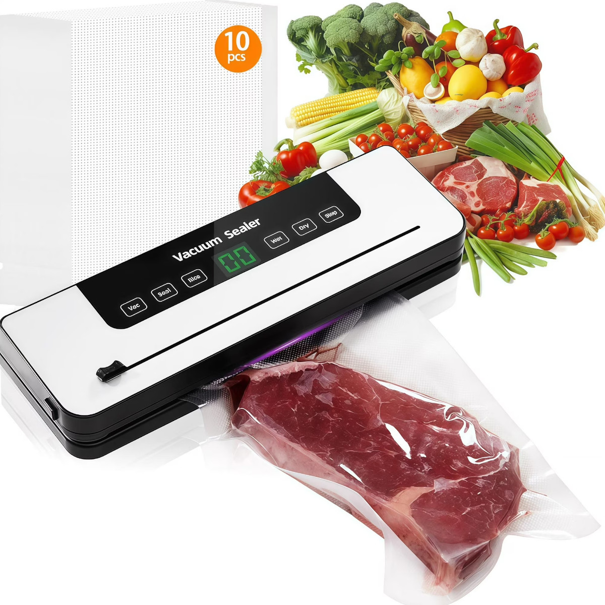 Вакууматор побутовий для продуктів харчування Vacuum Sealer 120W вакуумний пакувальник + 10 пакетів (384VC)