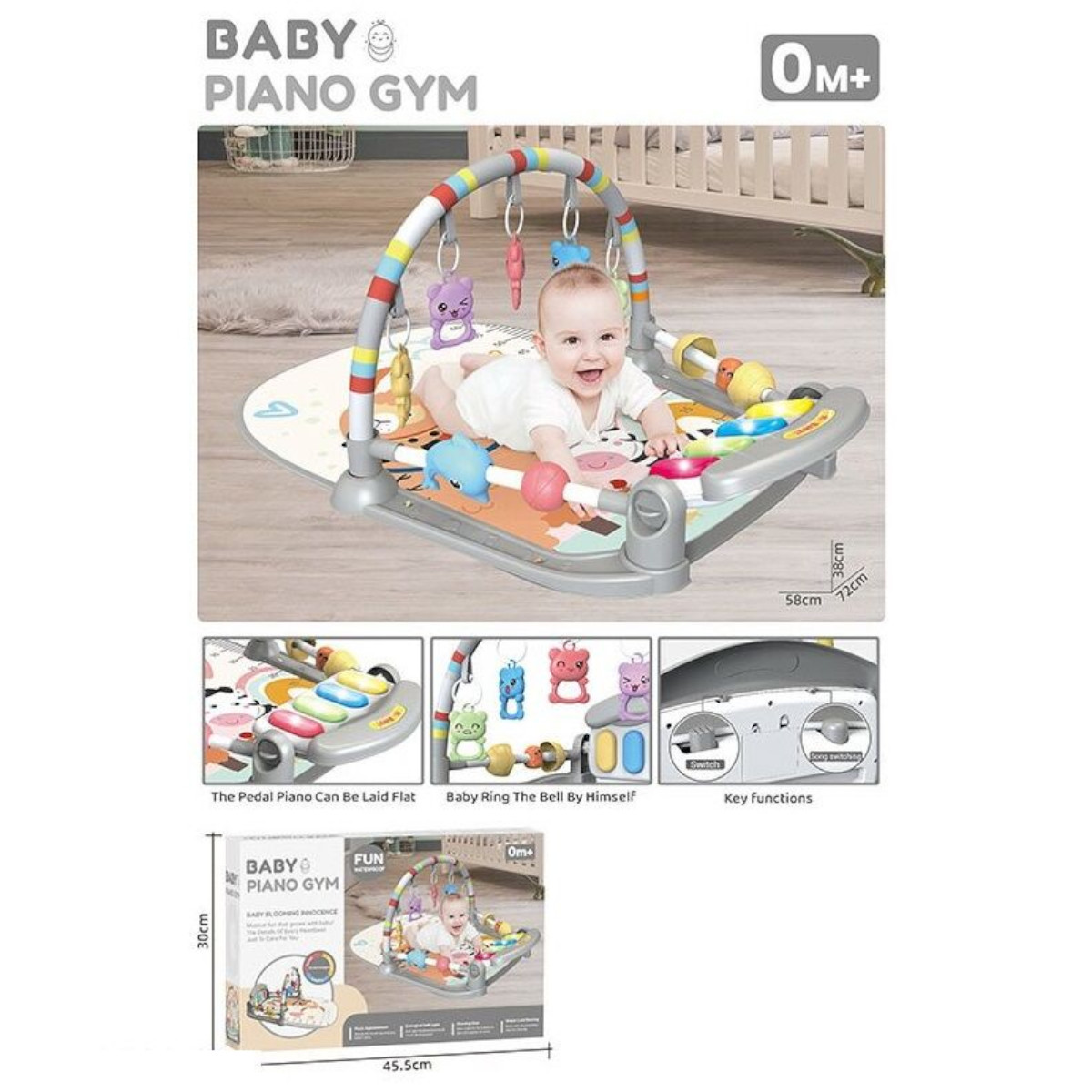 Развивающий коврик для детей Baby Piano Gym с дугой, пианино и подвесками (8808-6)