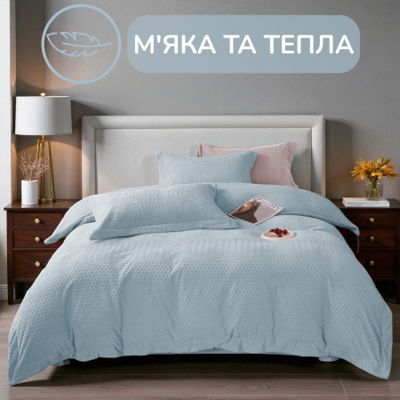 Велюрова постільна білизна Євро KOLOCO (42504) Блакитний