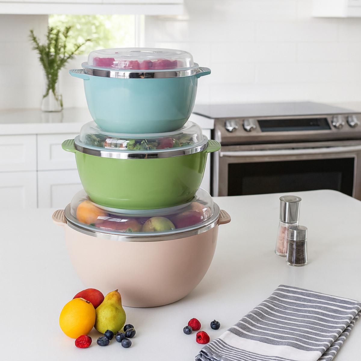 Набір мисок із кришками Salad Bowl із нержавіючої сталі 6 предметів (R93663)