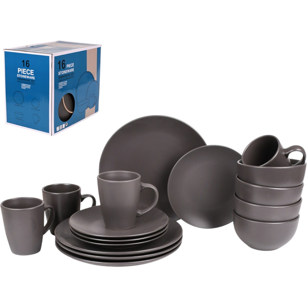 Набор столовой посуды Piece Stoneware 16 предметов (MC5577-1) Темно-серый