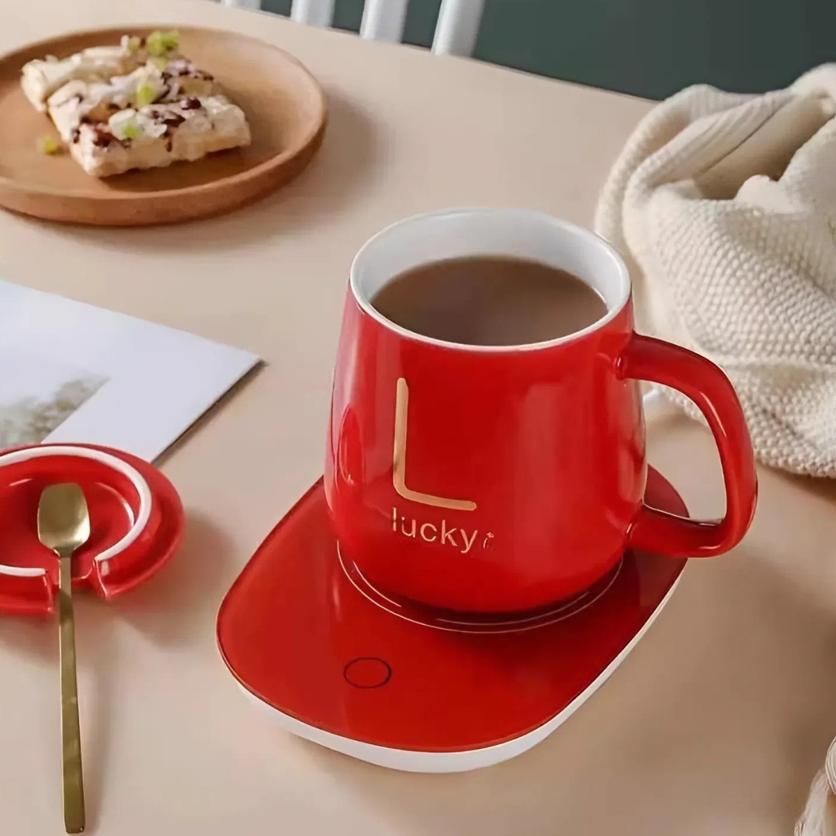 Чашка з підігрівом на підставці Lucky керамічна чашка з кришкою 400 мл