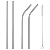 Набор металлических трубочек для холодных и горячих напитков Drink Straws 4 шт + щетка для чистки