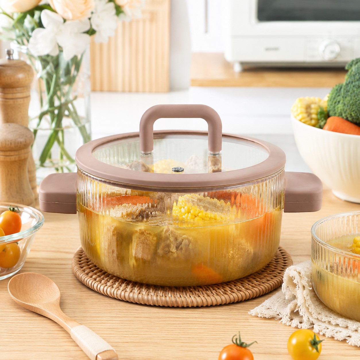 Кастрюля стеклянная с крышкой Handled Glass Pot 2.5 л кастрюлька из термостойкого стекла (1059)