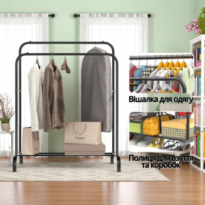 Вешалка напольная для одежды Double Pole Hanger 150 х 110 х 57 см (TW-608) (Черный)