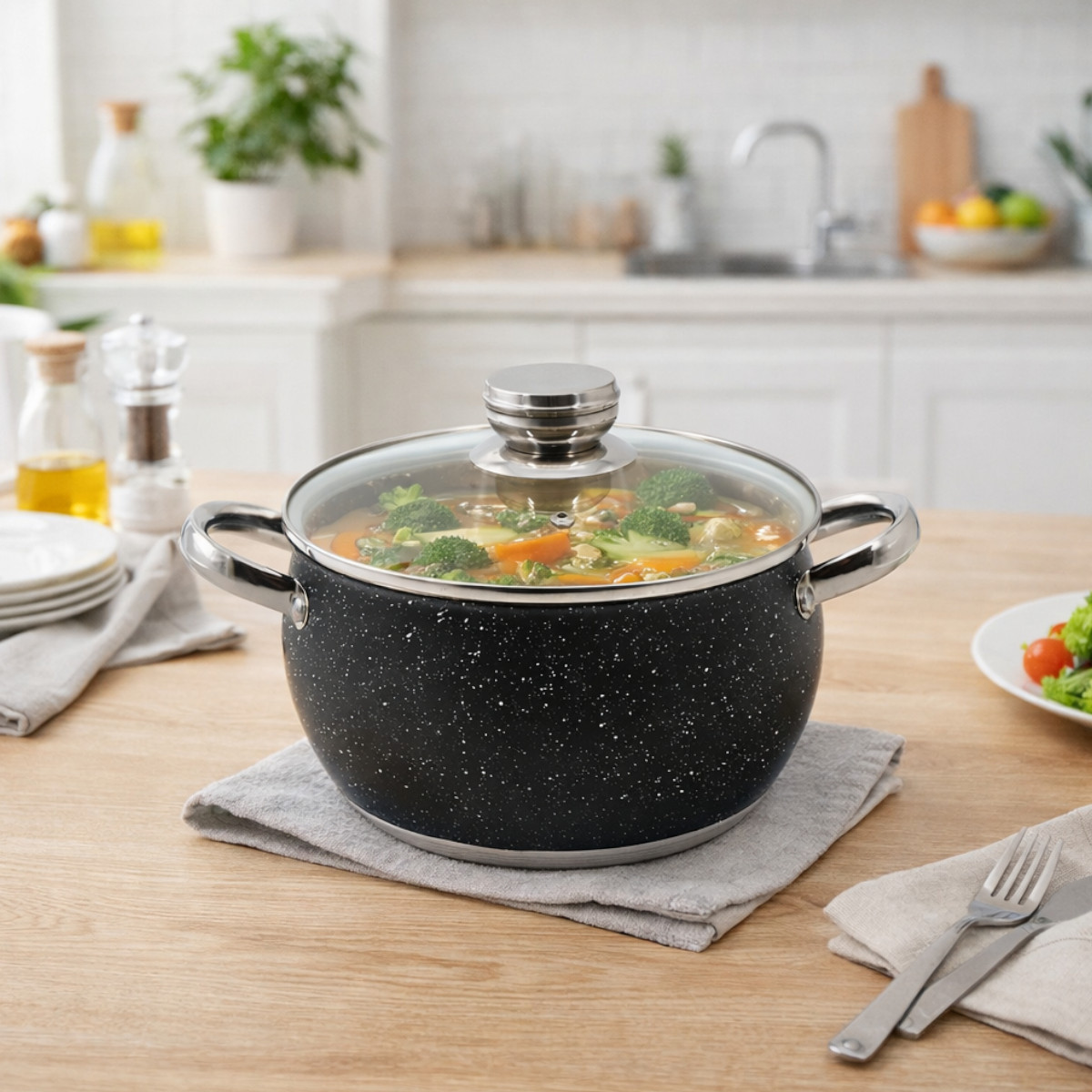 Кастрюля A-PLUS с нержавеющей стали со стеклянной крышкой 16 х 9.5 см 1.7 л (1394-WK)