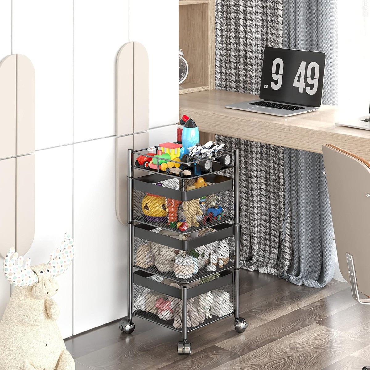 Этажерка на колесах Modern Home "Cube" 3 яруса 27 х 65 см (R100111-BL) Черная
