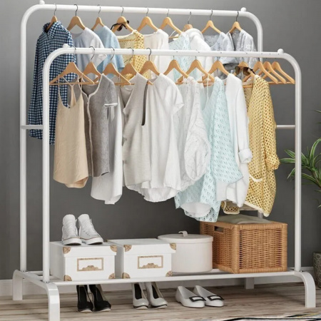 Вешалка напольная для одежды Double Pole Hanger 150 х 110 х 57 см (TW-608) (Белый)