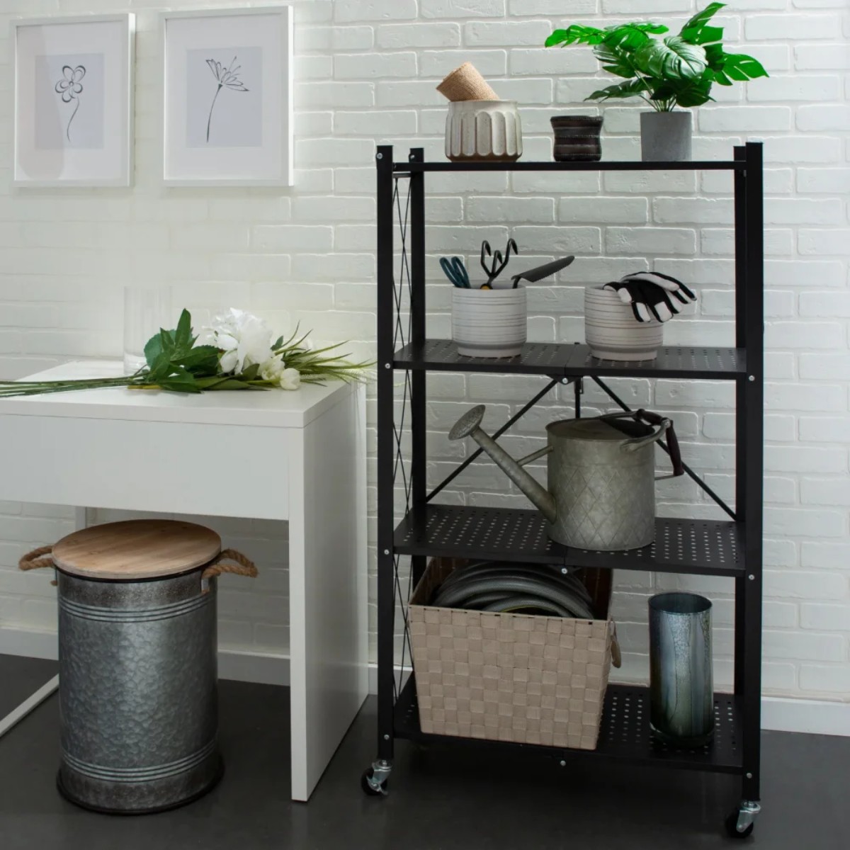 Этажерка на колесах Modern Home "Loft" 4 яруса 72 х 34 х 120 см (R100105-BL) Черная