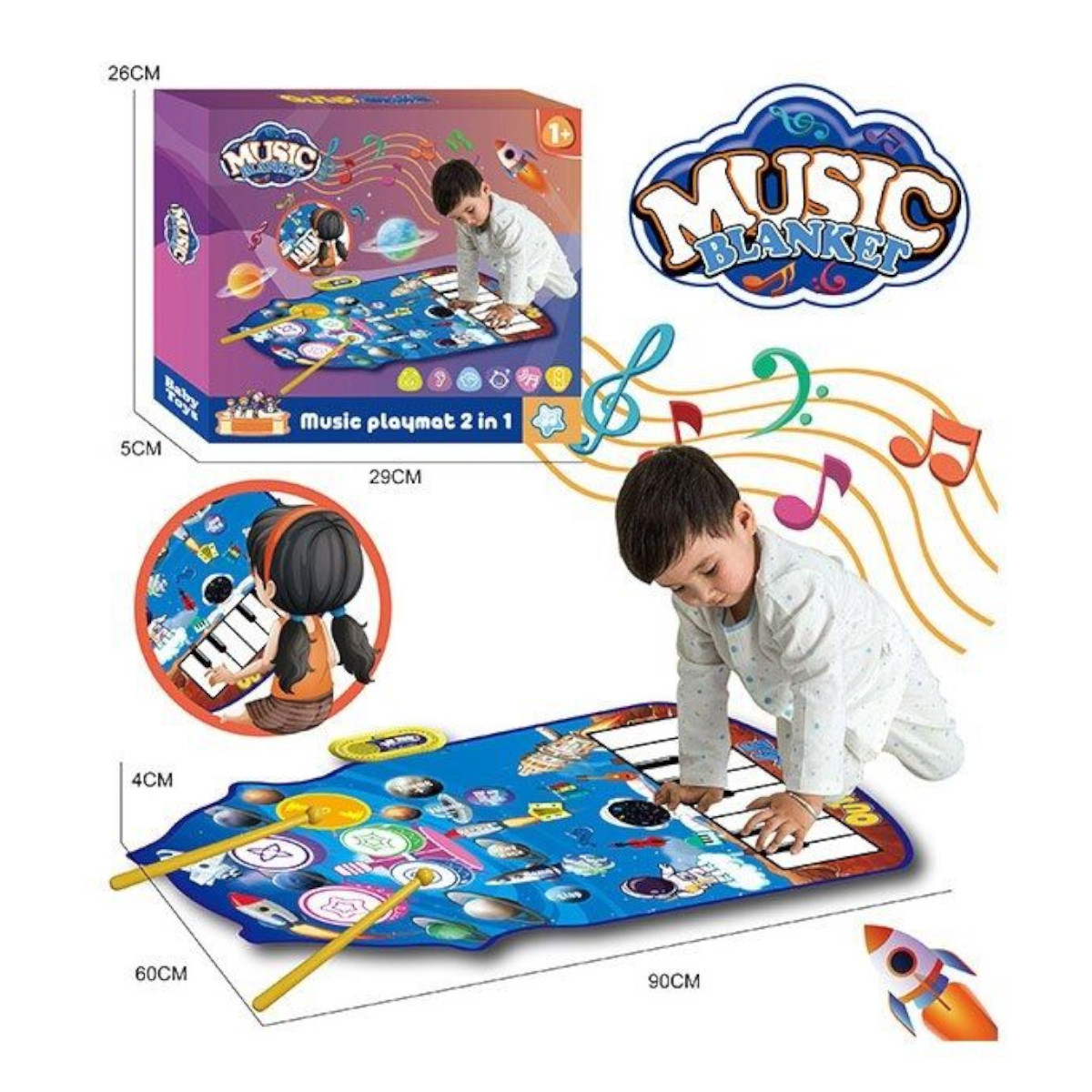 Дитячий музичний килимок 2 в 1 Music Blanket іграшка зі звуками для дітей (YYD-05)