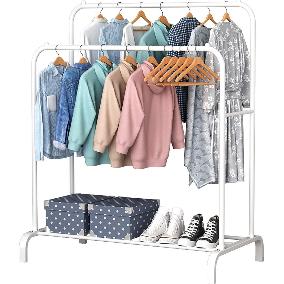Вешалка напольная для одежды Double Pole Hanger 150 х 110 х 57 см (TW-608) (Белый)