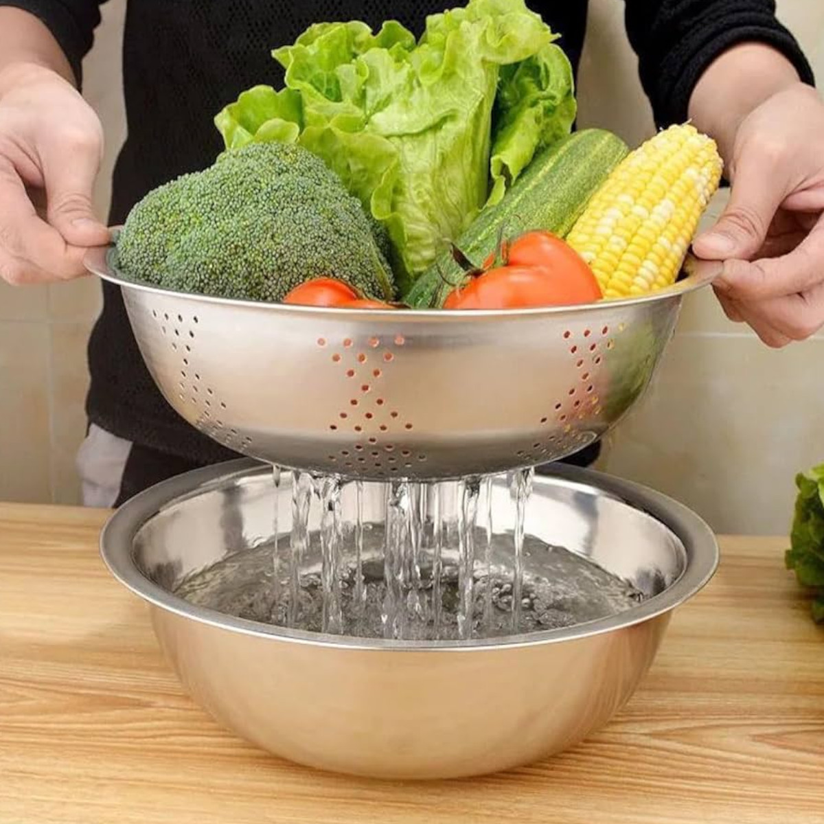 Багатофункціональний кухонний набір миска, друшляк, терка, кришка Kitchen з нержавіючої сталі 4 в 1