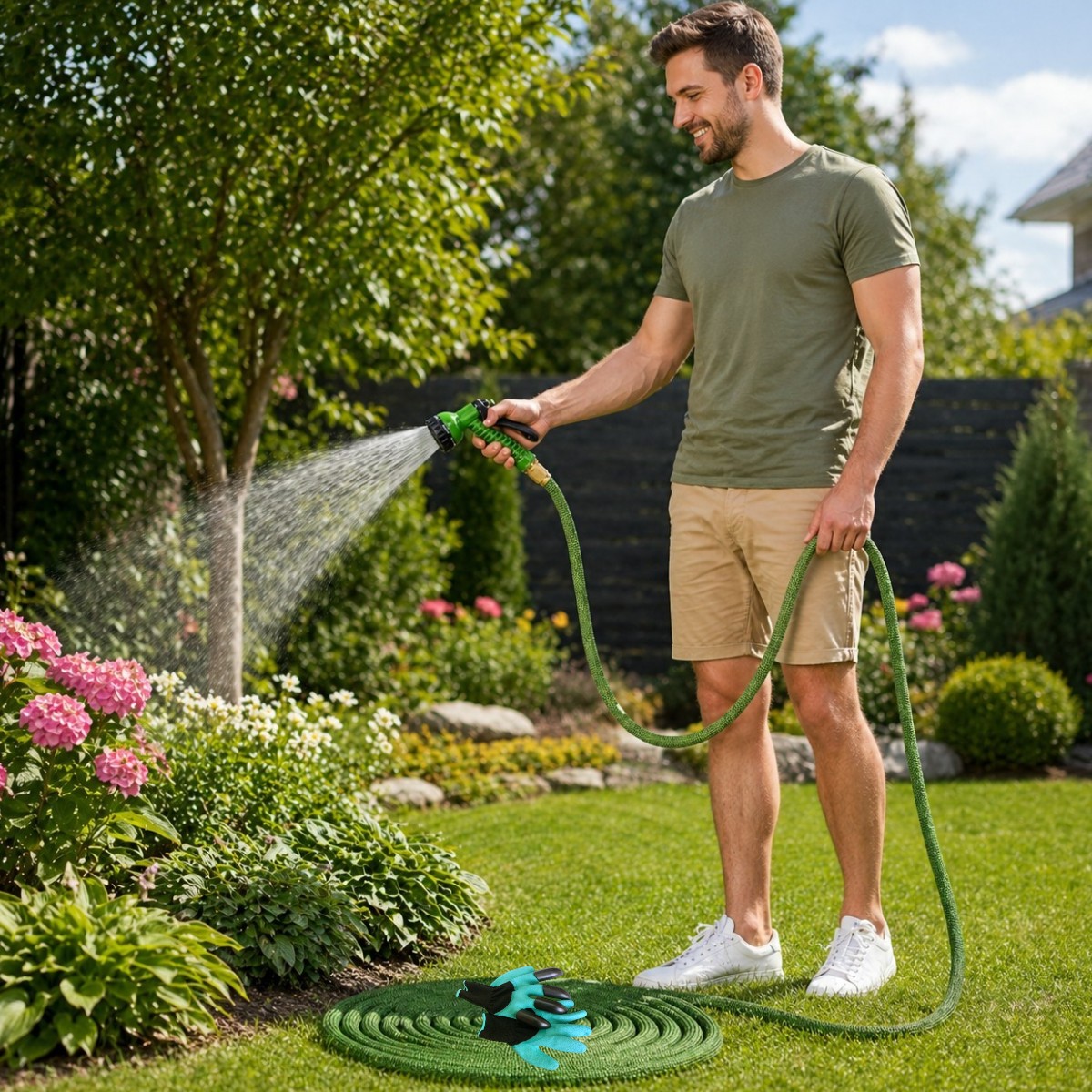 Шланг для полива с распылителем Magic Garden Hose 2.5 м - 7.5 м (WL-1626)