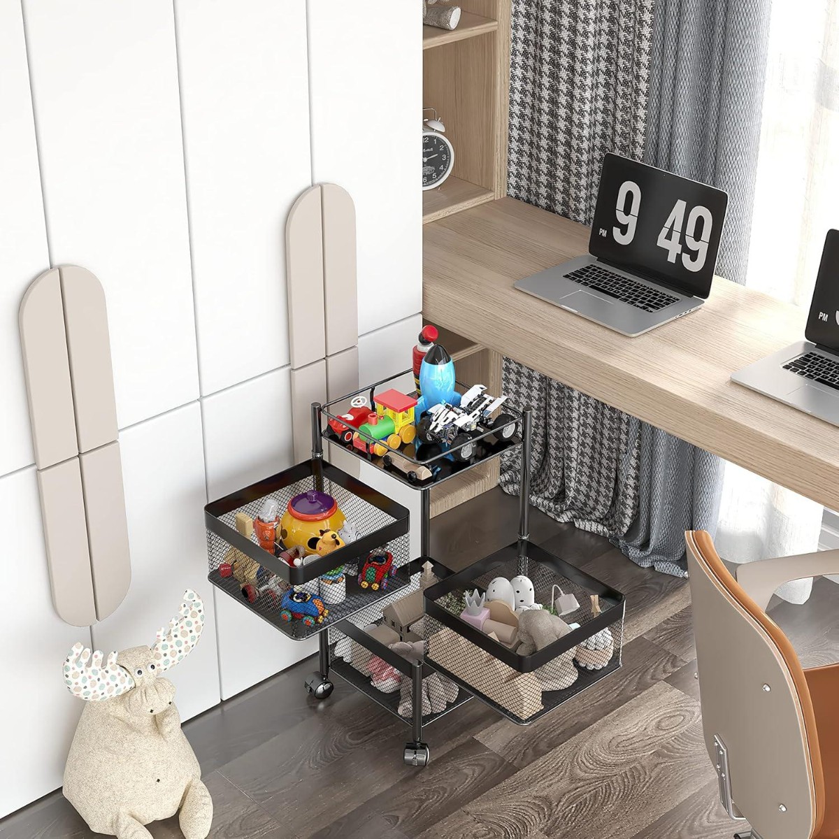 Этажерка на колесах Modern Home "Cube" 3 яруса 27 х 65 см (R100111-BL) Черная