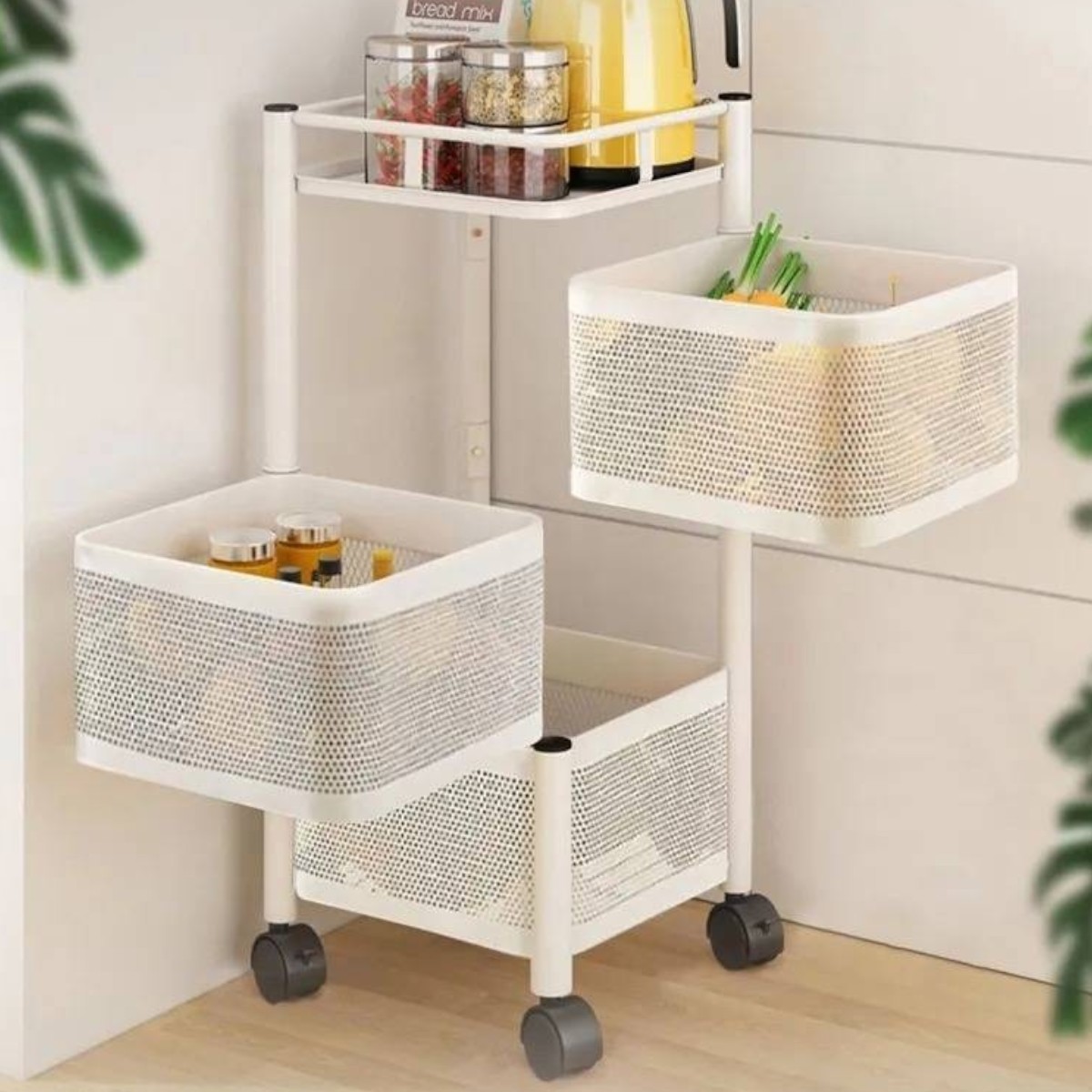 Этажерка на колесах Modern Home "Cube" 3 яруса 27 х 65 см (R100111-W) Белая