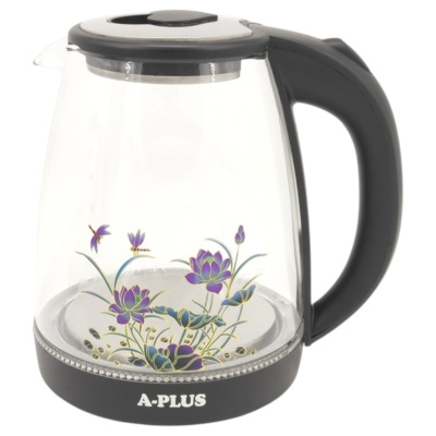 Электрочайник стекло A-PLUS 2.0 л (1504) (Черный)