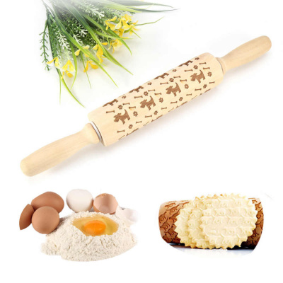 Скалка для теста деревянная A-PLUS (12-RP) (Собачки с косточками)