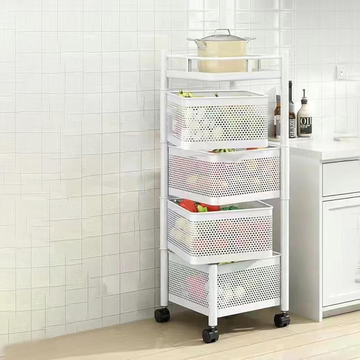 Этажерка на колесах Modern Home "Cube" 4 яруса 27 х 27 х 77 см (R93519-W) Белая