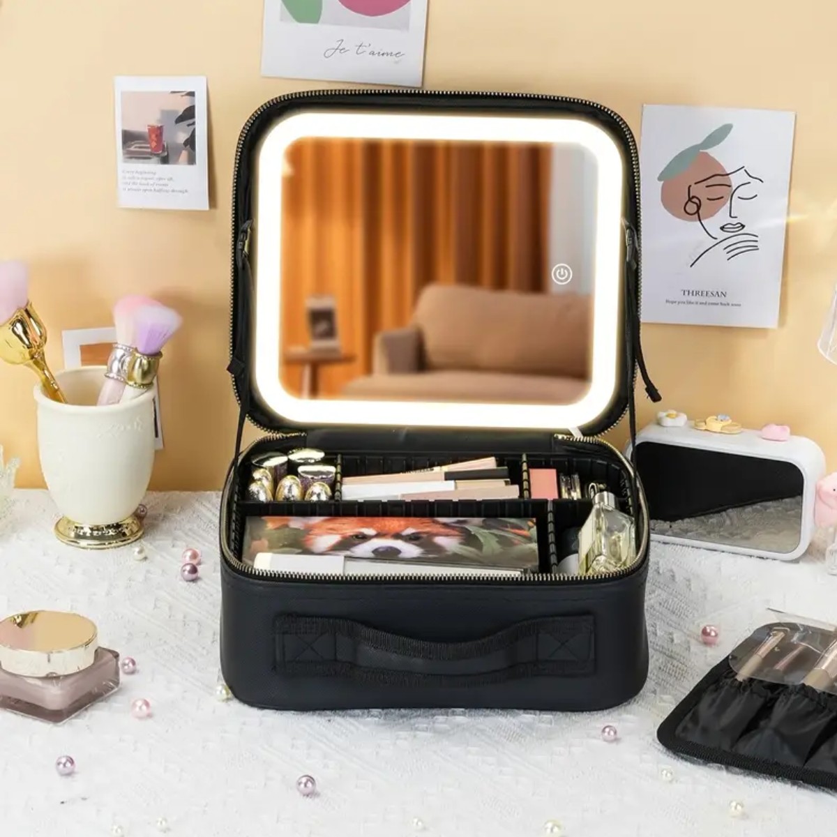 Косметичка чемоданчик Makeup Case с зеркалом и LED подсветкой, органайзер для хранения косметики
