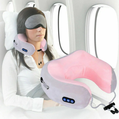 Массажер подушка U-Shaped Massage Pillow SHAKE  (Gray Pink)