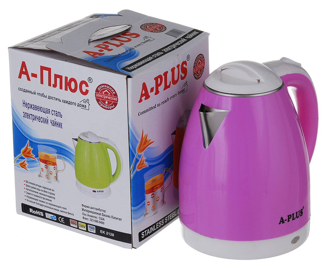 Электрочайник A-PLUS 2,0 л Нержавейка (2128) Фиолетовый