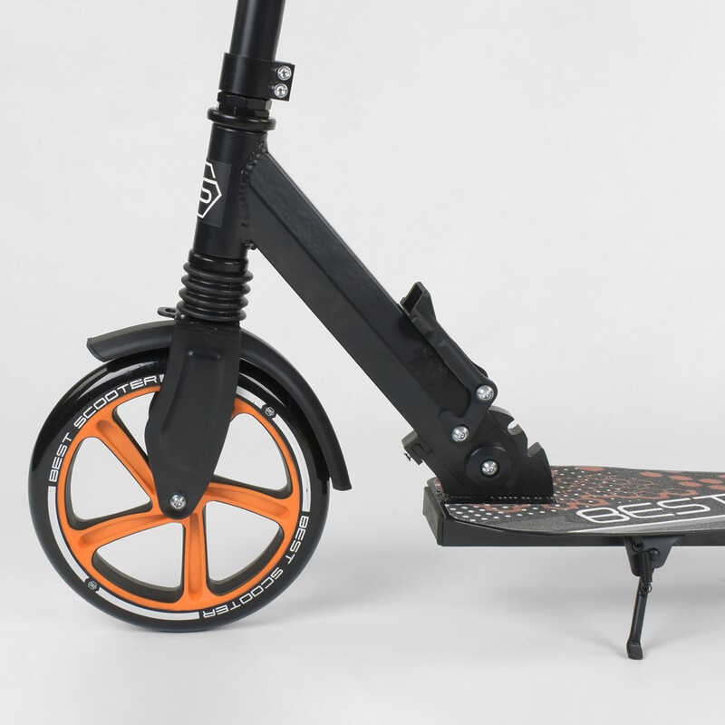 Самокат_34750_(2)_Best_Scooter_ЧЕРНЫЙ_зажим_руля_переднее_колесо_PU_-_22_см_заднее_колесо_PU_-_20_см