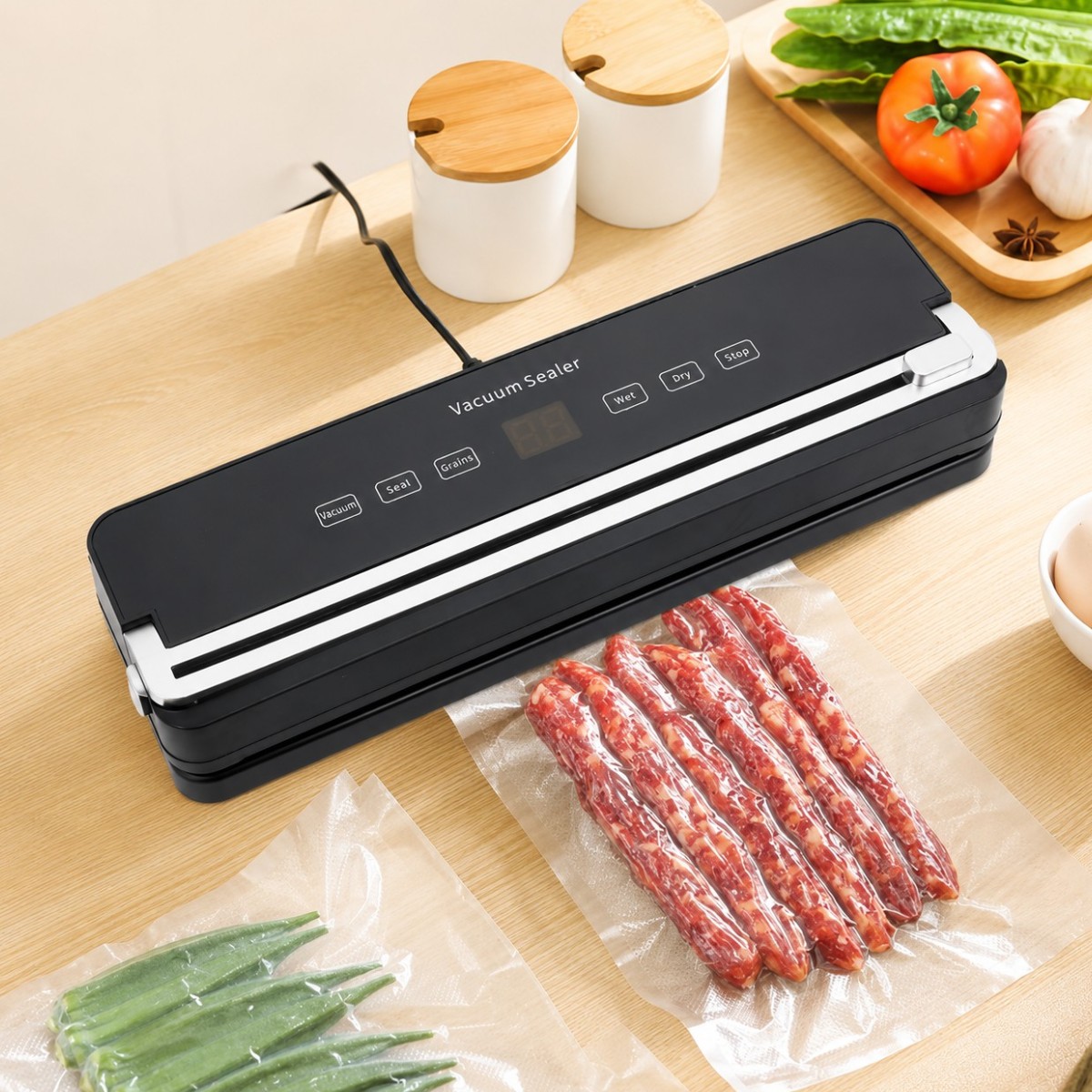 Вакууматор для продуктов Vacuum Sealer, вакуумный упаковщик для сухих и влажных продуктов Sous-Vide