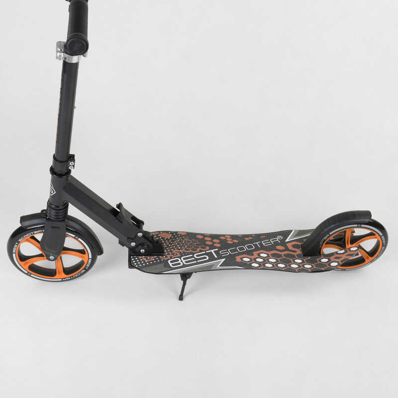 Самокат_34750_(2)_Best_Scooter_ЧЕРНЫЙ_зажим_руля_переднее_колесо_PU_-_22_см_заднее_колесо_PU_-_20_см