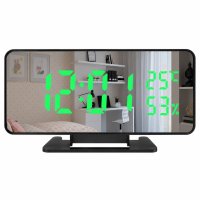 Настольные часы зеркальный дисплей Led Mirror Clock (VST 888Y) Зеленая подсветка