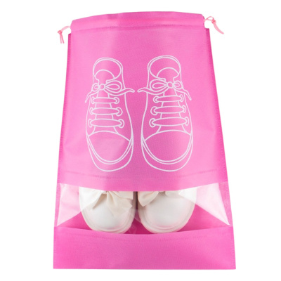 Чехол для хранения и перевозки обуви Shoe Bag на затяжках, с окошком 27 х 36 см (WW58742-3) (Розовый)