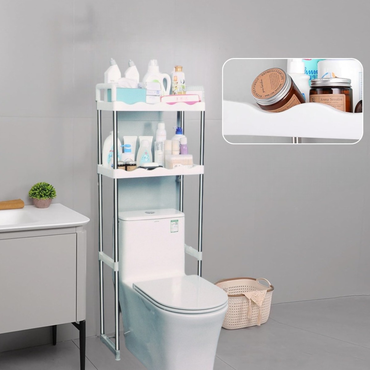 Полиця стелаж підлогова над унітазом Toilet Rack 50.5 х 24.5 х 139.5 см (398 TR)