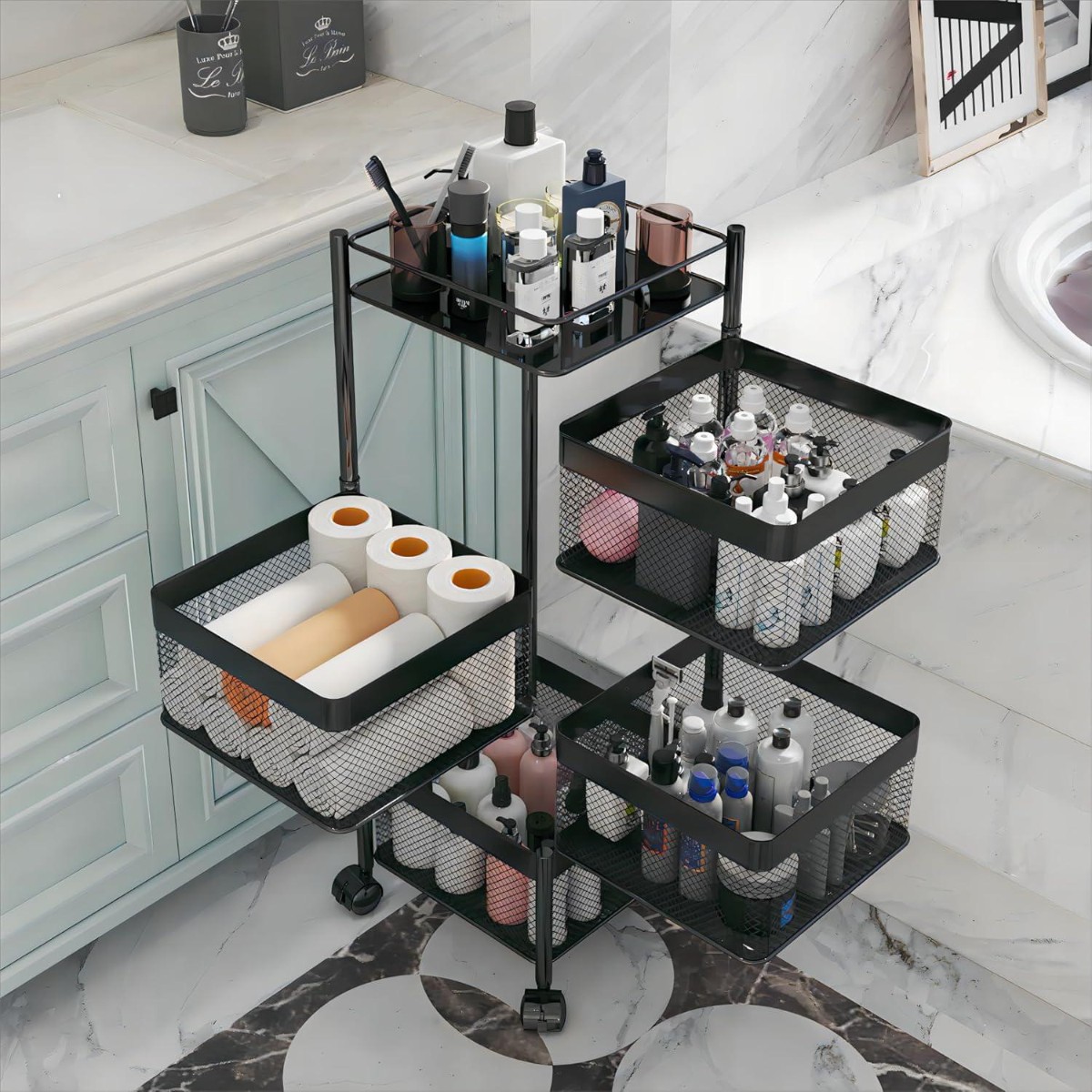 Етажерка на колесах Modern Home "Cube" 4 яруса 27 х 27 х 77 см (R93519-BK) Чорна
