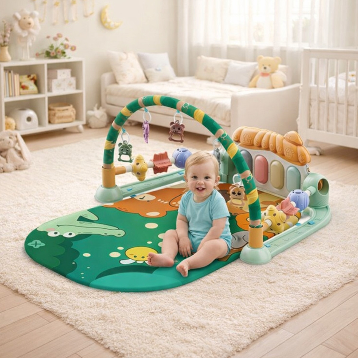 Развивающий коврик для детей Baby Gym с дугой, пианино и подвесками (88619-4)