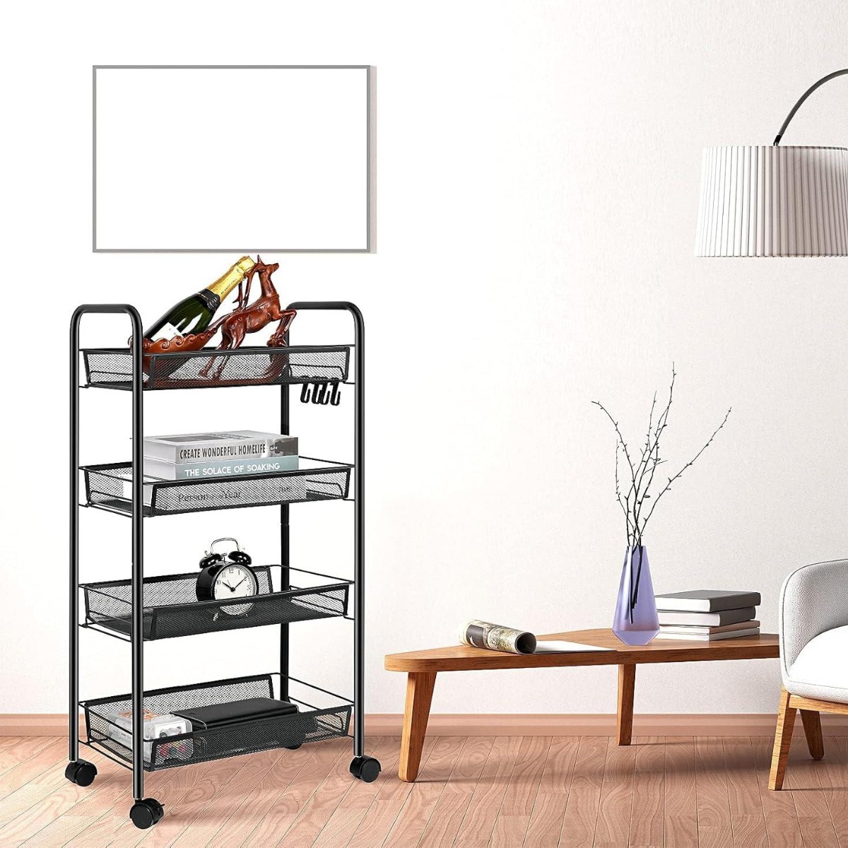 Этажерка на колесах Modern Home 4 яруса 44 х 25 х 83 см (M50288-4BL) Черная