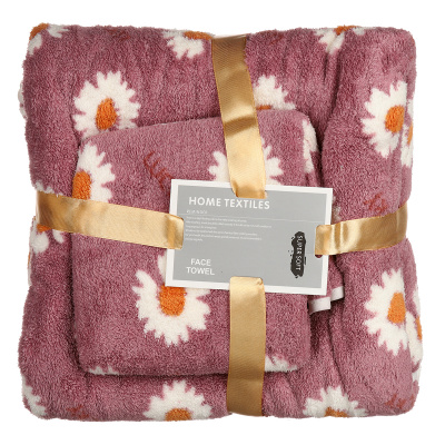 Набор полотенец HOME TEXTILES микрофибра 135 х 70 и 75 х 35 см Ромашка (30609) (Сиреневый)