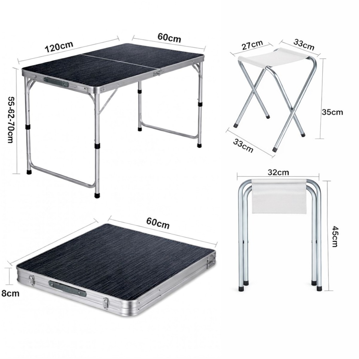 Раскладной стол чемодан с 4 стульями для пикника, рыбалки Folding Table 120 х 60 х 70 см (MH-5309S) (Черный)