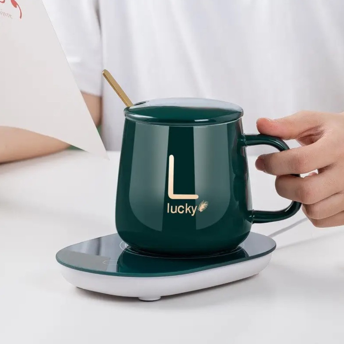 Чашка с подогревом на подставке Lucky керамическая чашка с крышкой 400 мл