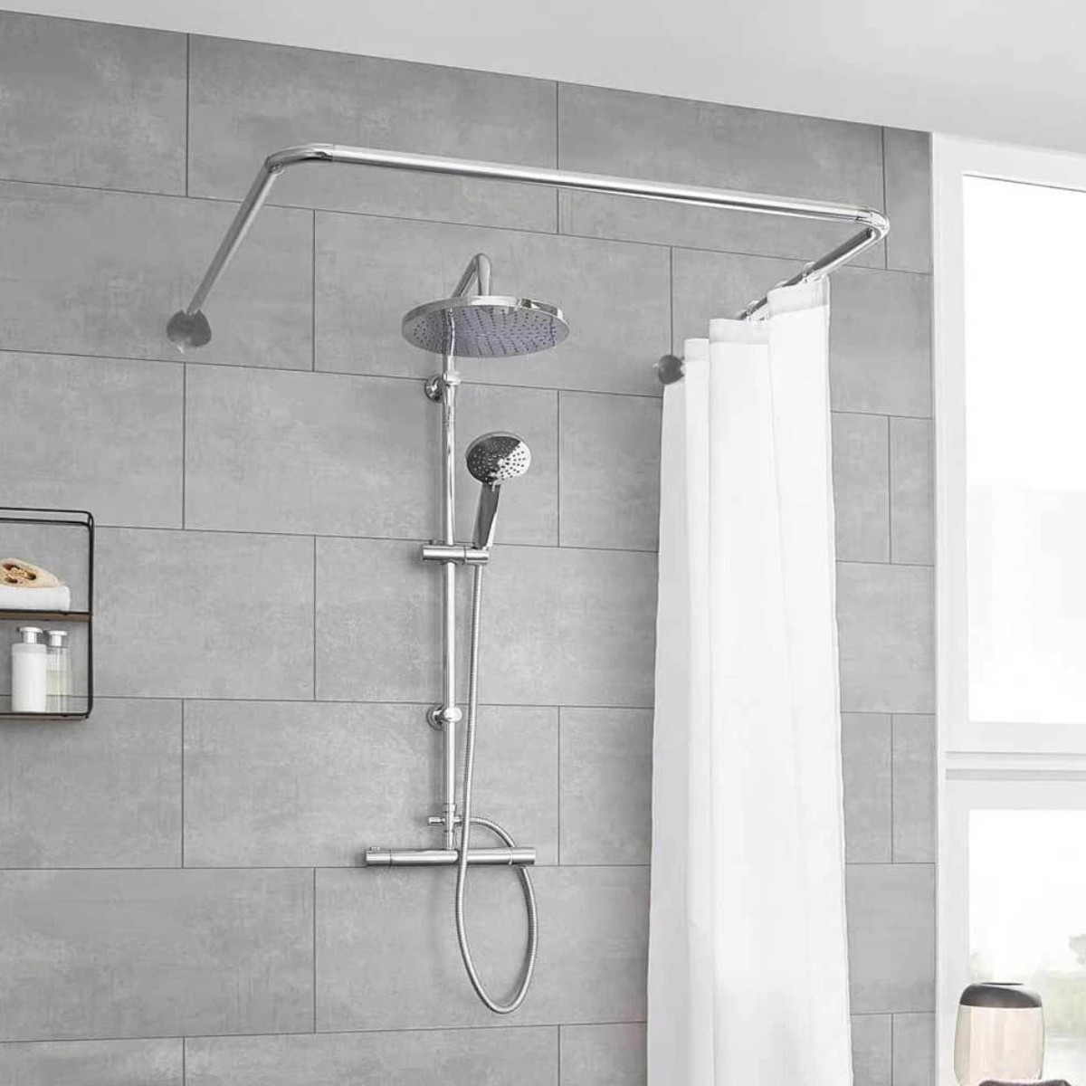 Карниз для ванної CORNER SHOWER CURTAIN ROD П-подібний 80 х 80 х 80 см (R35993) Хром