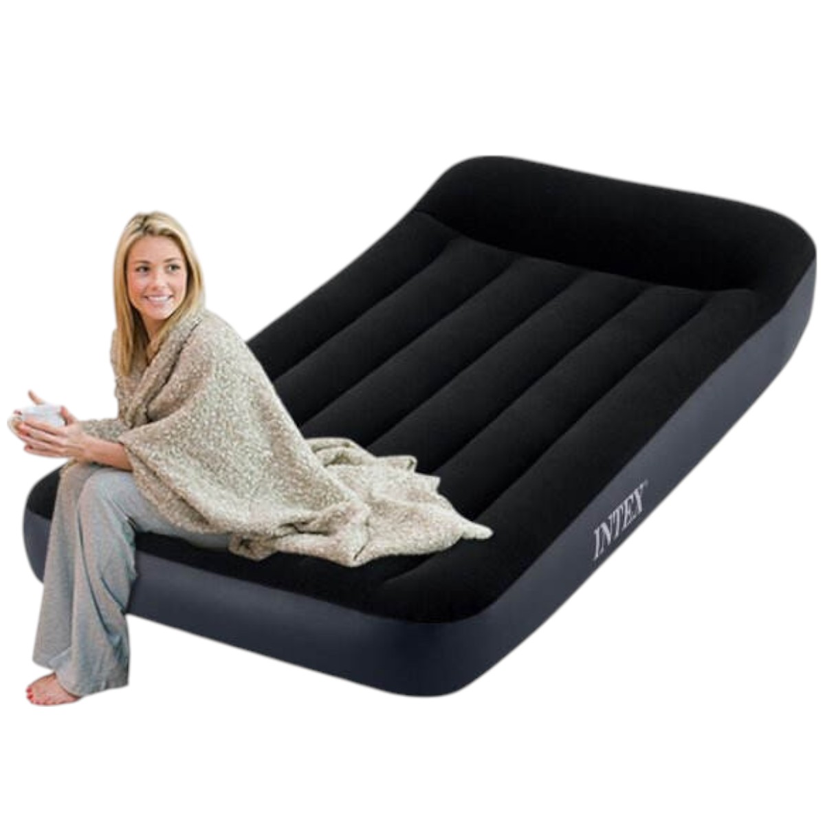 Надувне велюр ліжко Intex з підголовником 191 x 99 x 25 см (64141)