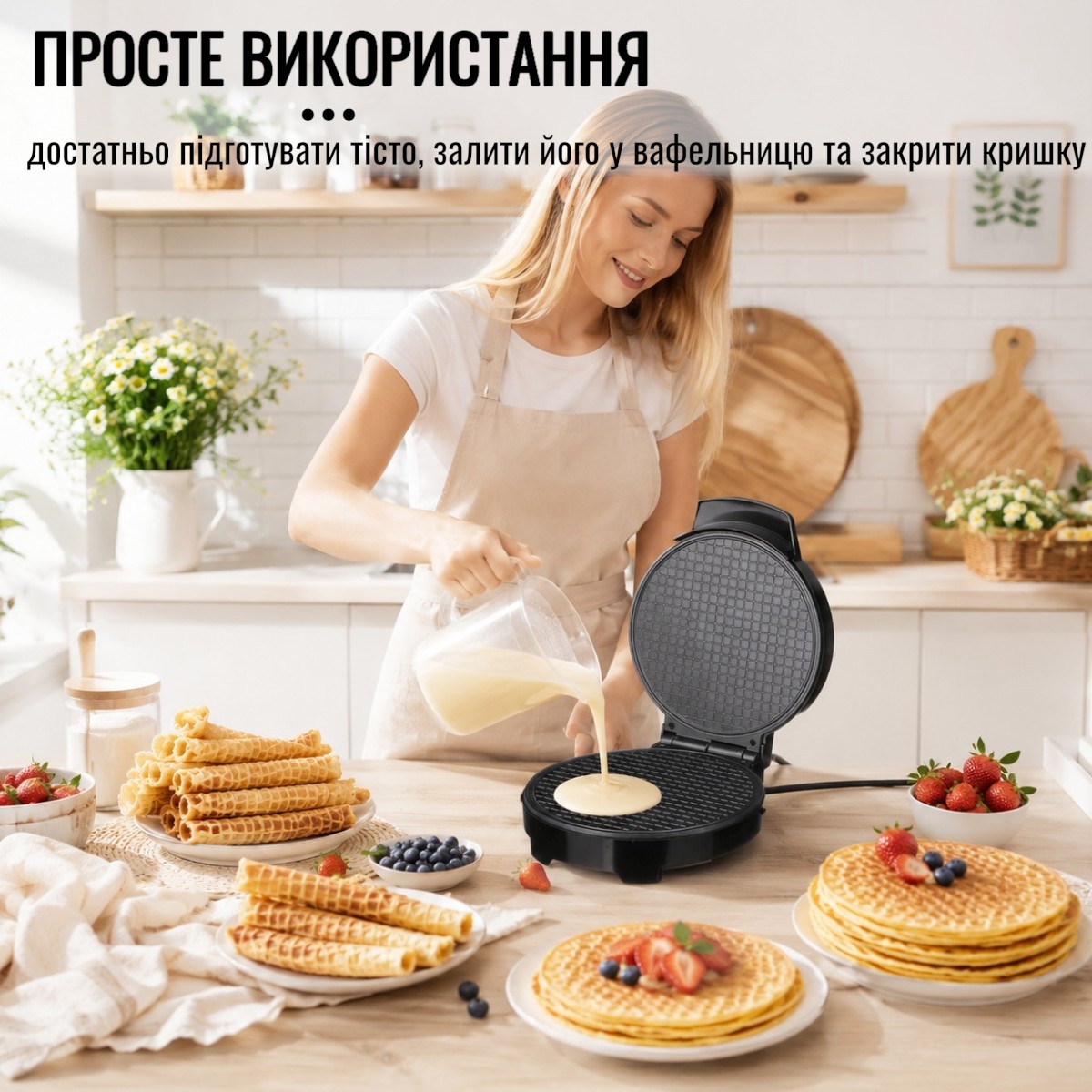 Вафельниця електрична Domotec електровафельниця для тонких вафель та трубочок (MS-7710)