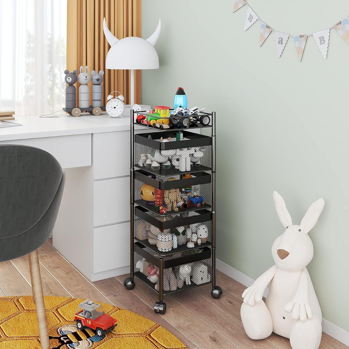 Етажерка на колесах Modern Home "Cube" 4 яруса 27 х 27 х 77 см (R93519-BK) Чорна