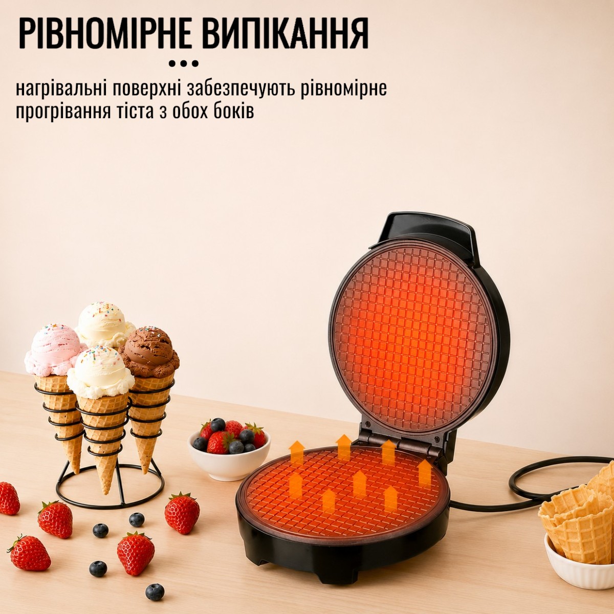 Вафельниця електрична Domotec електровафельниця для тонких вафель та трубочок (MS-7710)